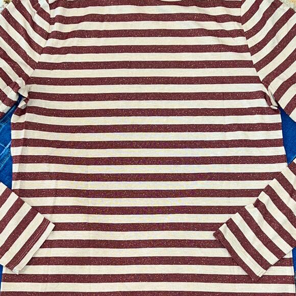 NWT LOFT Red/Cream Shimmer Striped Ribbed Metallic Turtleneck Top - Picture 4 of 9